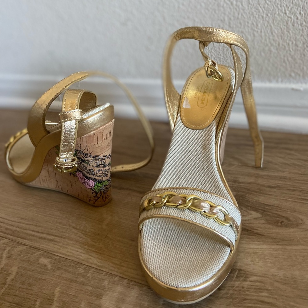 Beige Coach Wedges